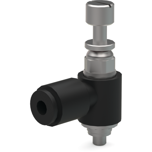 VLVF-008 - Adjustable Flow Control. Elbow shaped black and silver