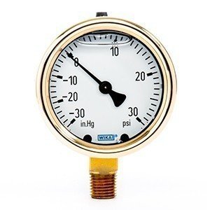 Wika 9318020 2.5" 213.40 30 INHG/30 PSI VAC Bourdon Tube Gauge Forged Brass Filled Brass Case