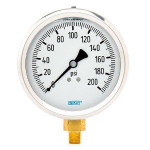 Wika 9699134 4" 213.53 200 PSI Bourdon Tube Gauge Crimped Ring Filled Stainless Steel Case