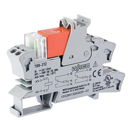 Relay module; Nominal input voltage: 24 VDC; 2 changeover contacts; Limiting continuous current: 8 A; Red status indicator; Module width: 15 mm; 2,50 mm²; gray.