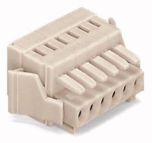 Grey/tan compact 6-pole female connector with locking technology